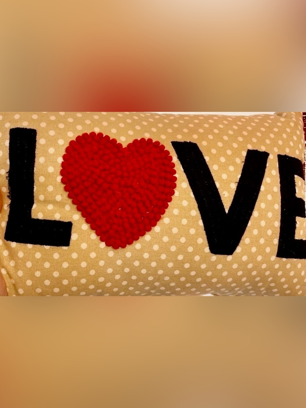 Bella Lux Love Heart Polka Dot Lumbar Throw Pillow Tan Red Dorm Valentine Decor